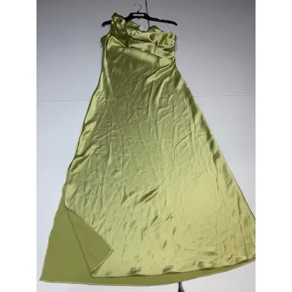 Tanya Taylor Stassi Dress silky green one shoulder slip cocktail dress Size 6 - Picture 6 of 9